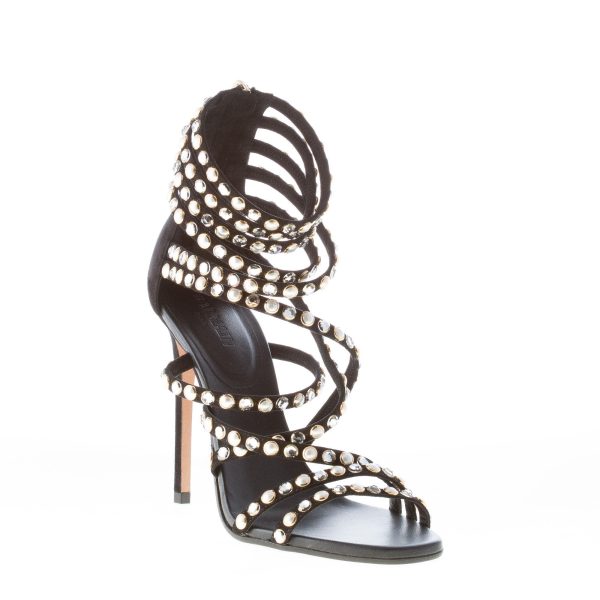 BALMAIN donna sandalo Diva in camoscio NERO con cinturini cristalli e perle. Tacco 11 cm - immagine 2