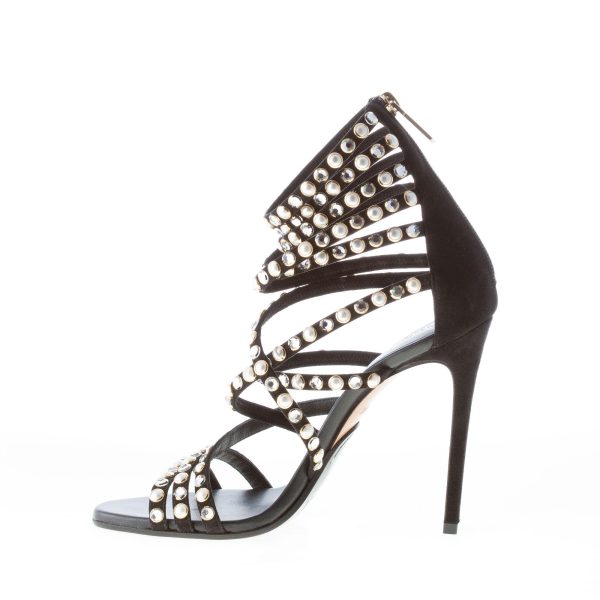 BALMAIN donna sandalo Diva in camoscio NERO con cinturini cristalli e perle. Tacco 11 cm - immagine 5