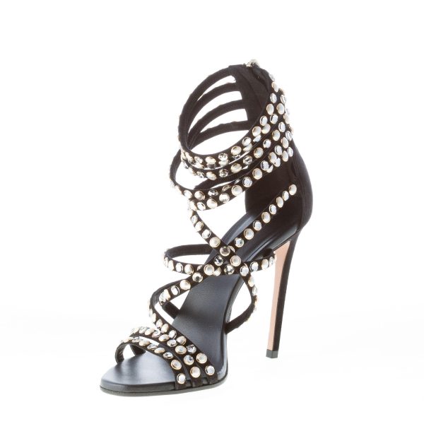 BALMAIN donna sandalo Diva in camoscio NERO con cinturini cristalli e perle. Tacco 11 cm - immagine 6