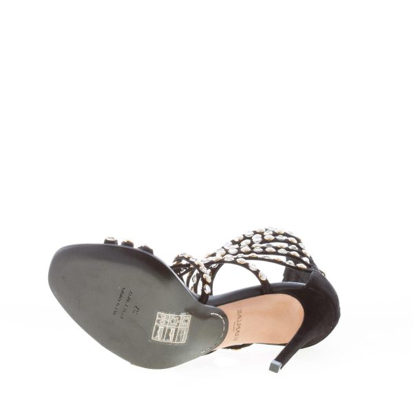 BALMAIN donna sandalo Diva in camoscio NERO con cinturini cristalli e perle. Tacco 11 cm - immagine 8