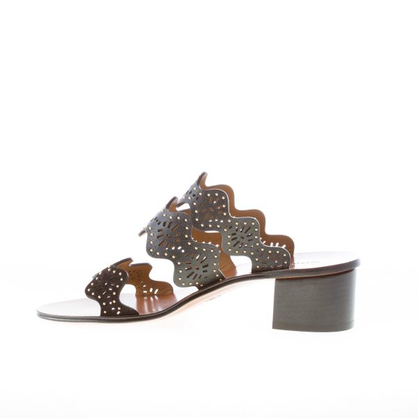 CHLOE' donna sandalo slide in pelle NERO con borchiette oro. Tacco 4 cm - immagine 5