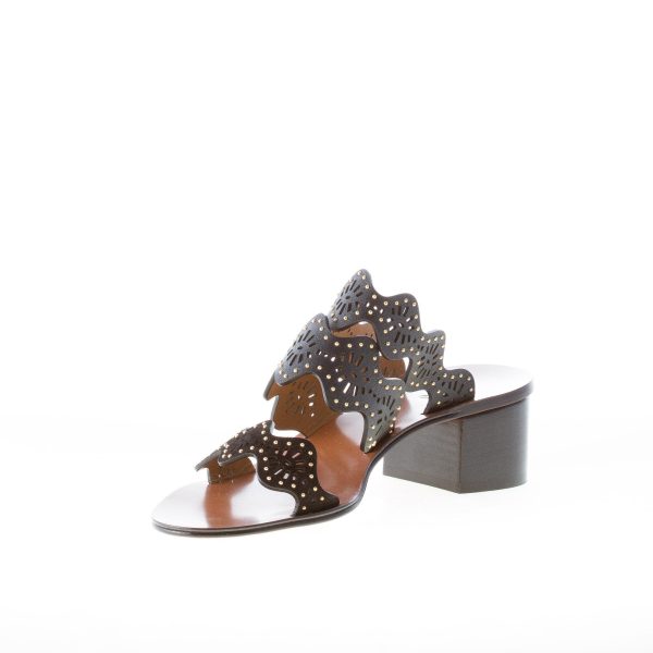 CHLOE' donna sandalo slide in pelle NERO con borchiette oro. Tacco 4 cm - immagine 6