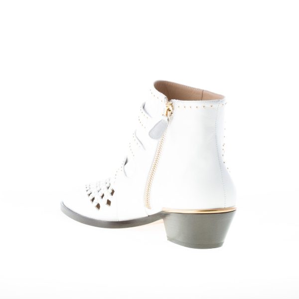 CHLOE' donna stivaletto Susanna in nappa BIANCO con borchie e fibbie oro. Tacco 3 cm - immagine 4
