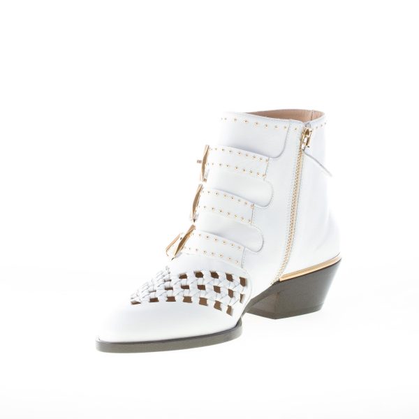 CHLOE' donna stivaletto Susanna in nappa BIANCO con borchie e fibbie oro. Tacco 3 cm - immagine 6