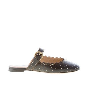 CHLOE' donna sabot Lauren in nappa NERO con borchiette dorate e cinturino