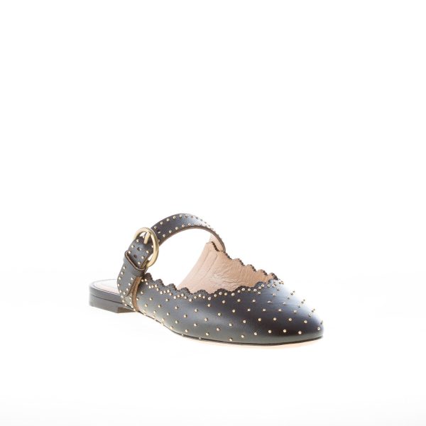 CHLOE' donna sabot Lauren in nappa NERO con borchiette dorate e cinturino - immagine 2