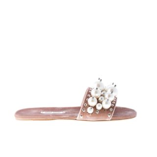 MIU MIU donna sandalo slide in velluto CAMEO con perle