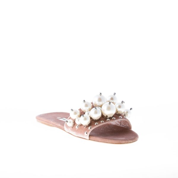 MIU MIU donna sandalo slide in velluto CAMEO con perle - immagine 2
