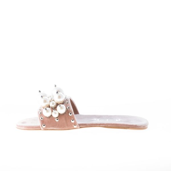 MIU MIU donna sandalo slide in velluto CAMEO con perle - immagine 5