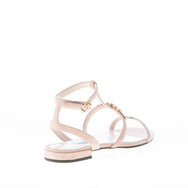 PRADA donna sandalo flat in camoscio NUDE con cinturino e logo dorato - immagine 3