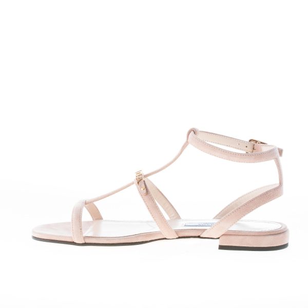 PRADA donna sandalo flat in camoscio NUDE con cinturino e logo dorato - immagine 5