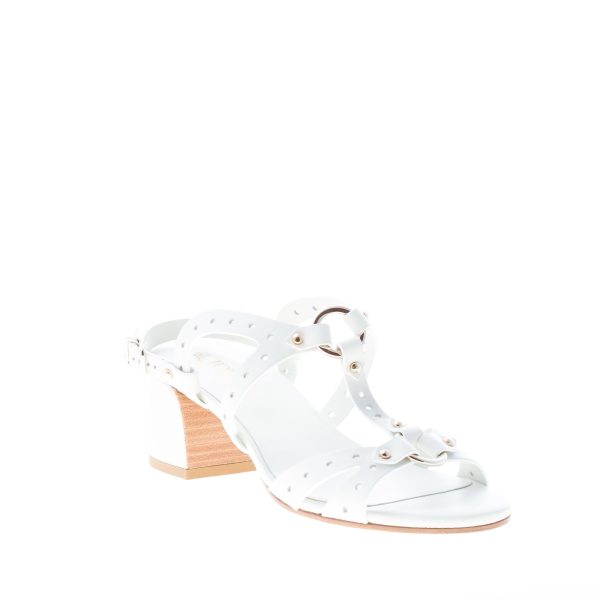 TOD'S donna sandalo in pelle BIANCO con fori decorativi. Tacco 5,5 cm - immagine 2