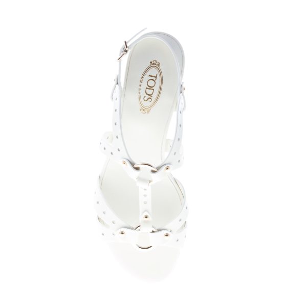 TOD'S donna sandalo in pelle BIANCO con fori decorativi. Tacco 5,5 cm - immagine 7