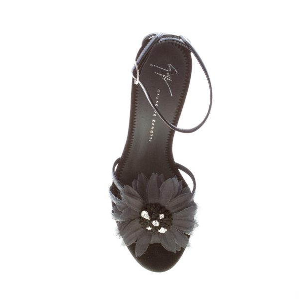 GIUSEPPE ZANOTTI DESIGN donna sandalo Alien in vernice NERO con fiore di tulle. Tacco 9 cm - immagine 7