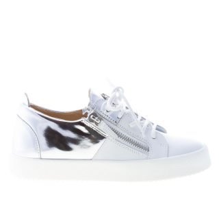 GIUSEPPE ZANOTTI DESIGN donna sneaker May London in pelle BIANCO più ARGENTO con zip