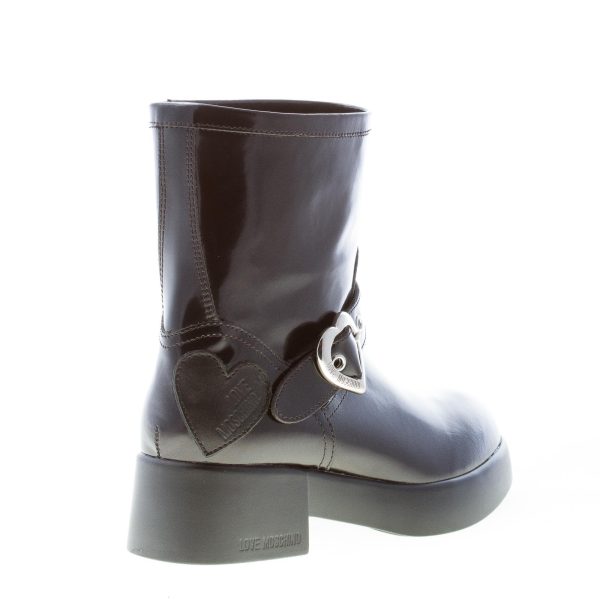 LOVE MOSCHINO stivaletto donna in eco-pelle lucida NERO con fibbia cuore. Tacco 5 cm - immagine 3