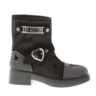 LOVE MOSCHINO stivaletto donna in velluto NERO con micro borchie. Tacco 5 cm