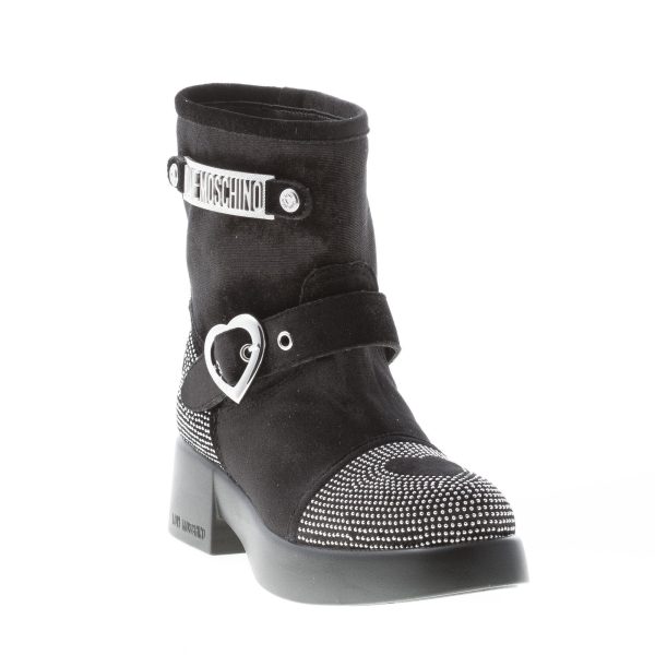 LOVE MOSCHINO stivaletto donna in velluto NERO con micro borchie. Tacco 5 cm - immagine 2
