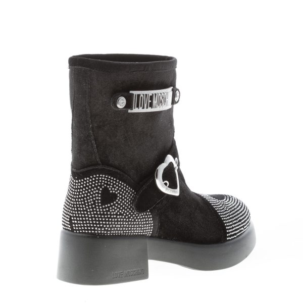 LOVE MOSCHINO stivaletto donna in velluto NERO con micro borchie. Tacco 5 cm - immagine 3
