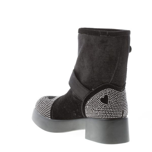 LOVE MOSCHINO stivaletto donna in velluto NERO con micro borchie. Tacco 5 cm - immagine 4