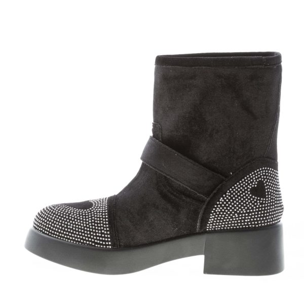 LOVE MOSCHINO stivaletto donna in velluto NERO con micro borchie. Tacco 5 cm - immagine 5