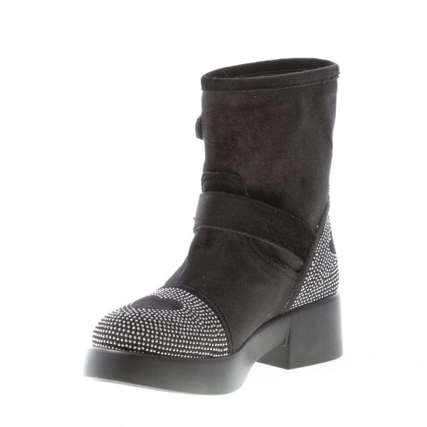 LOVE MOSCHINO stivaletto donna in velluto NERO con micro borchie. Tacco 5 cm - immagine 6