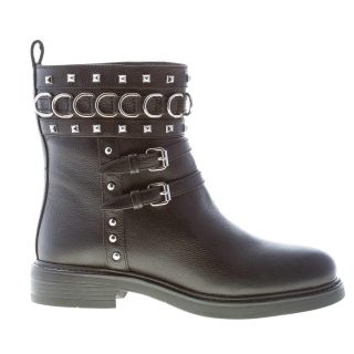 LOVE MOSCHINO stivaletto donna in pelle NERO con hardware in metallo argento. Tacco 3,5
