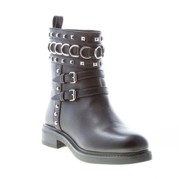 LOVE MOSCHINO stivaletto donna in pelle NERO con hardware in metallo argento. Tacco 3,5 - immagine 2