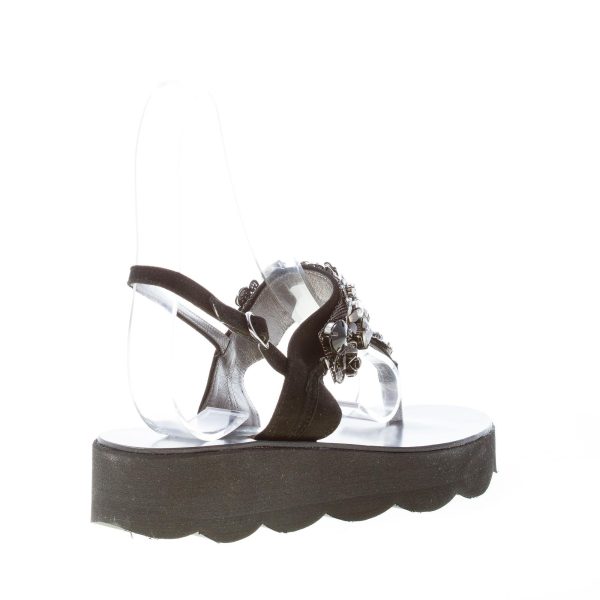 ROBERTO SERPENTINI donna sandalo infradito in camoscio NERO con gioiello. Zeppa 4 cm - immagine 3