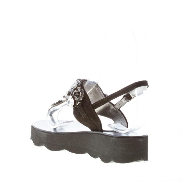 ROBERTO SERPENTINI donna sandalo infradito in camoscio NERO con gioiello. Zeppa 4 cm - immagine 4
