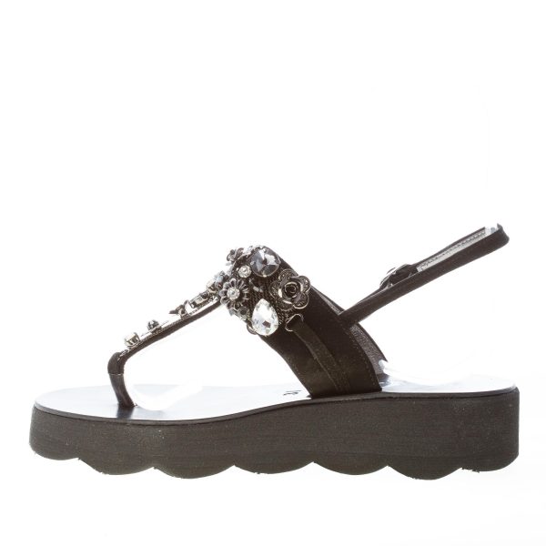 ROBERTO SERPENTINI donna sandalo infradito in camoscio NERO con gioiello. Zeppa 4 cm - immagine 5