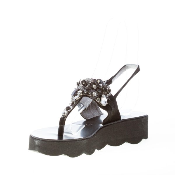 ROBERTO SERPENTINI donna sandalo infradito in camoscio NERO con gioiello. Zeppa 4 cm - immagine 6