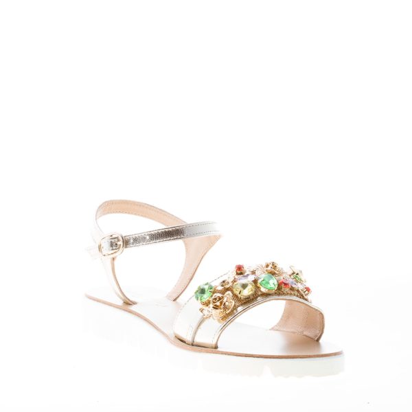 ROBERTO SERPENTINI donna sandalo in pelle laminata PLATINO con gioiello colorato. Zeppa 2,5 - immagine 2