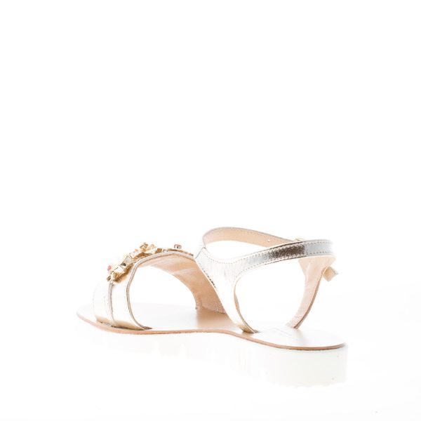 ROBERTO SERPENTINI donna sandalo in pelle laminata PLATINO con gioiello colorato. Zeppa 2,5 - immagine 4