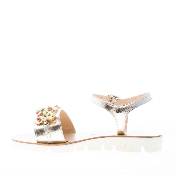 ROBERTO SERPENTINI donna sandalo in pelle laminata PLATINO con gioiello colorato. Zeppa 2,5 - immagine 5