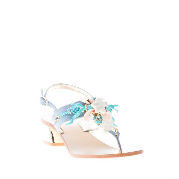 ROBERTO SERPENTINI donna sandalo infradito in nabuk CELESTE con decorazione. Tacco 4 cm - immagine 2