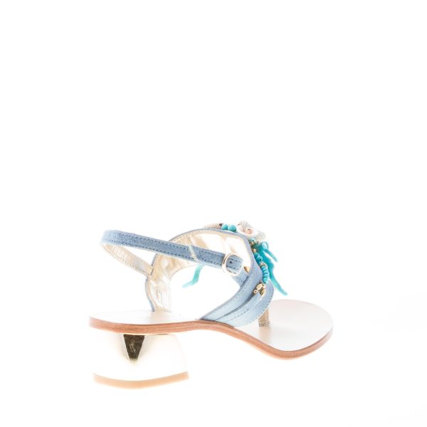 ROBERTO SERPENTINI donna sandalo infradito in nabuk CELESTE con decorazione. Tacco 4 cm - immagine 3
