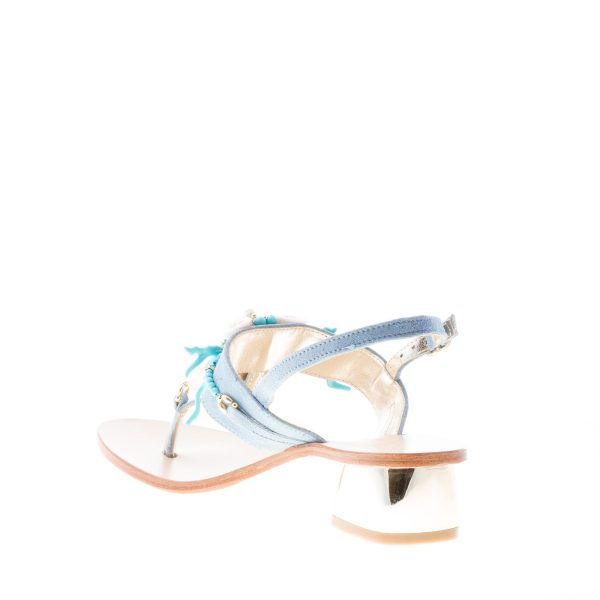 ROBERTO SERPENTINI donna sandalo infradito in nabuk CELESTE con decorazione. Tacco 4 cm - immagine 4