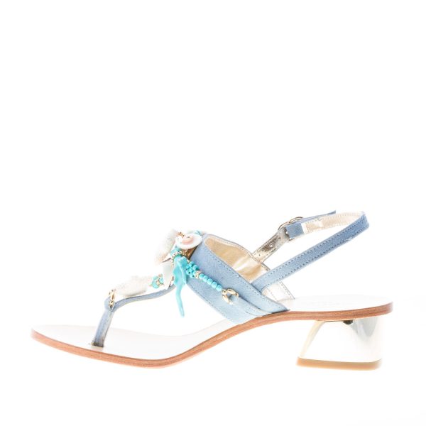 ROBERTO SERPENTINI donna sandalo infradito in nabuk CELESTE con decorazione. Tacco 4 cm - immagine 5