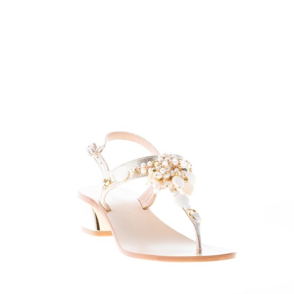 ROBERTO SERPENTINI donna sandalo infradito in pelle craquelé PLATINO con gioiello. Tacco 4 cm - immagine 2