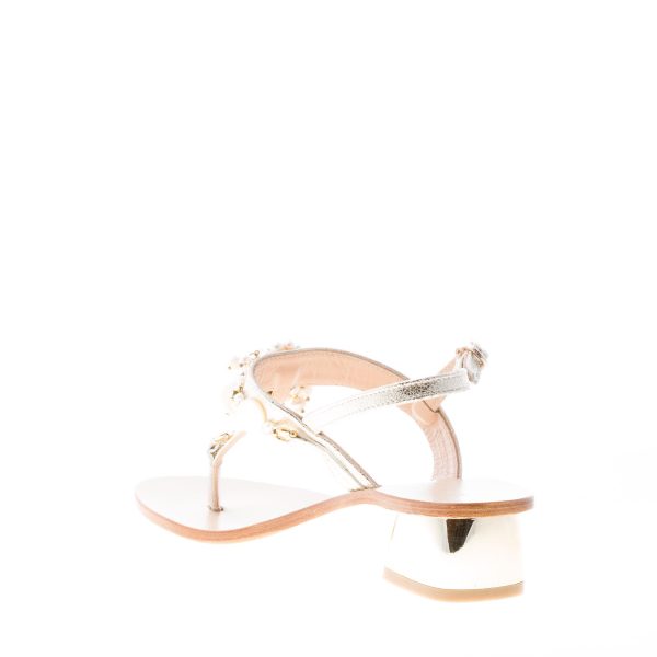 ROBERTO SERPENTINI donna sandalo infradito in pelle craquelé PLATINO con gioiello. Tacco 4 cm - immagine 4
