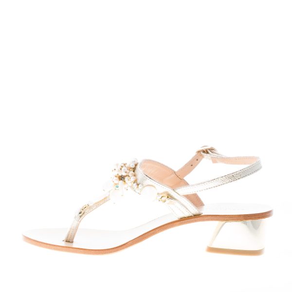 ROBERTO SERPENTINI donna sandalo infradito in pelle craquelé PLATINO con gioiello. Tacco 4 cm - immagine 5