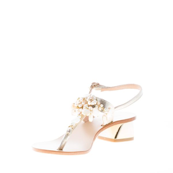ROBERTO SERPENTINI donna sandalo infradito in pelle craquelé PLATINO con gioiello. Tacco 4 cm - immagine 6