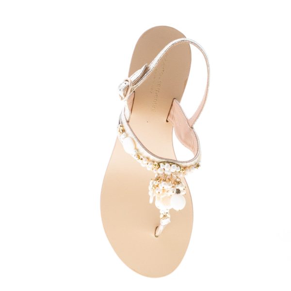 ROBERTO SERPENTINI donna sandalo infradito in pelle craquelé PLATINO con gioiello. Tacco 4 cm - immagine 7