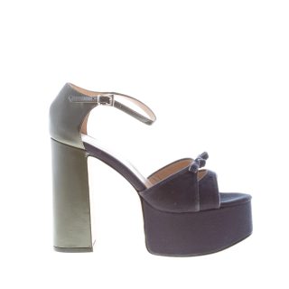 ANNA F. donna sandalo in pelle e velluto GRIGIO con fiocco e plateau. Tacco 13 cm