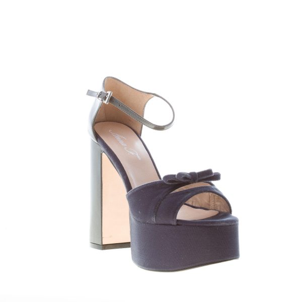 ANNA F. donna sandalo in pelle e velluto GRIGIO con fiocco e plateau. Tacco 13 cm - immagine 2