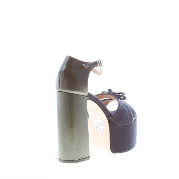 ANNA F. donna sandalo in pelle e velluto GRIGIO con fiocco e plateau. Tacco 13 cm - immagine 3