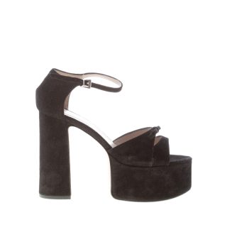 IDEE DE POINTE donna sandalo in camoscio NERO con fiocco e plateau. Tacco 12,5 cm