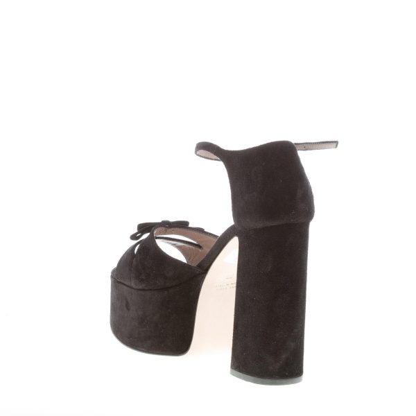 IDEE DE POINTE donna sandalo in camoscio NERO con fiocco e plateau. Tacco 12,5 cm - immagine 4