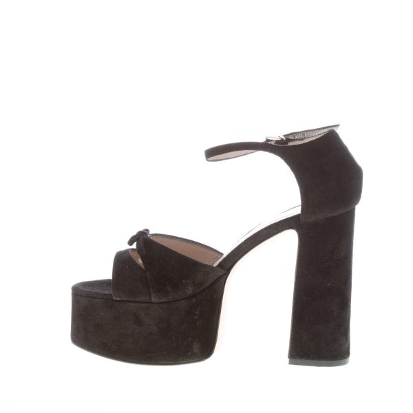 IDEE DE POINTE donna sandalo in camoscio NERO con fiocco e plateau. Tacco 12,5 cm - immagine 5